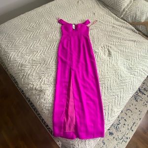 Bariano fuchsia hot pink off shoulder high slit bodycon maxi gown L